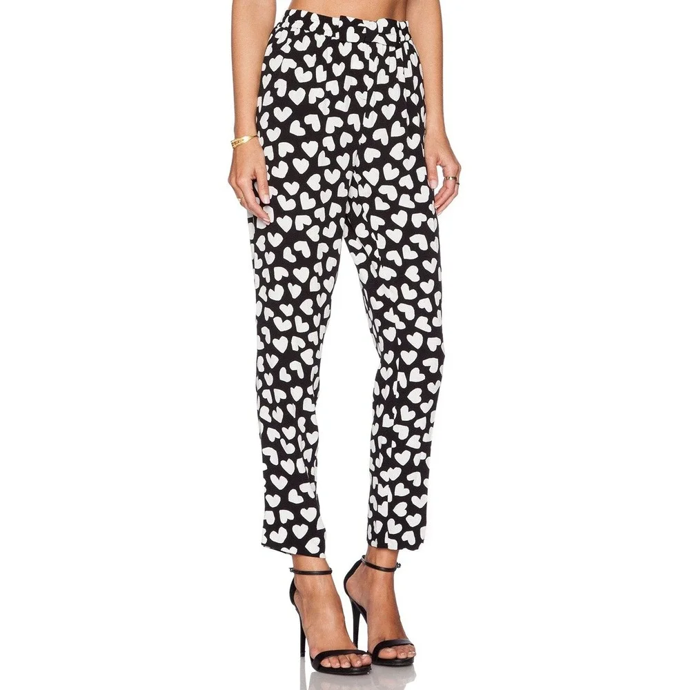 Kate Spade Black White Dancing Hearts‎ Ria Pants Pull On Size Small